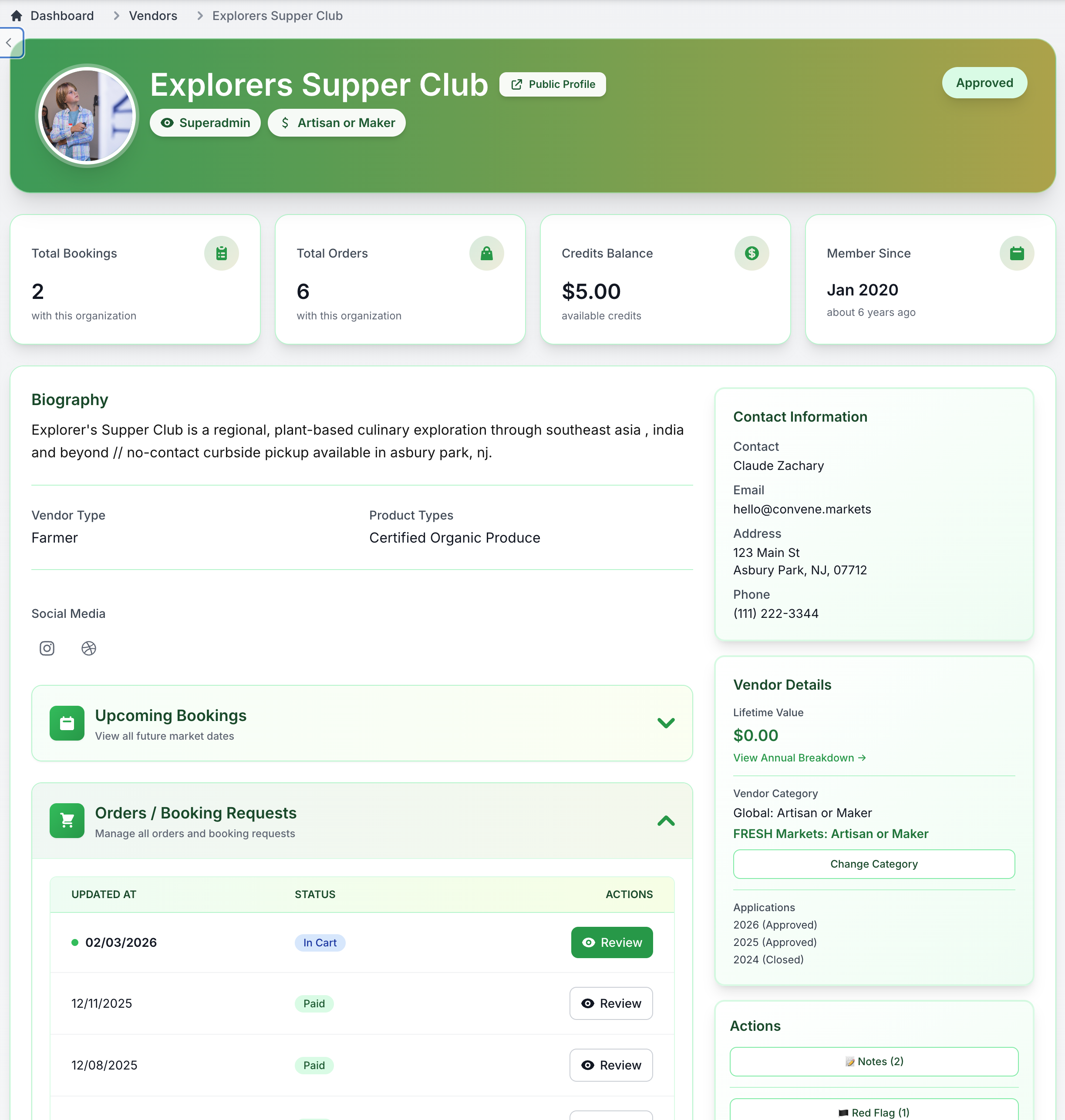 Vendor directory with search, filtering, and application management